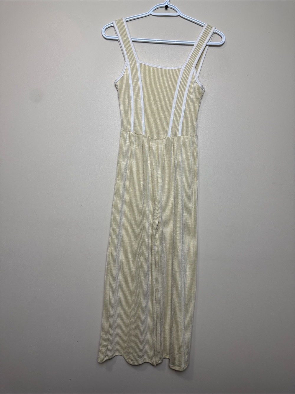 Caution To The Wind Light Yellow Jumpsuit with White Trim size S